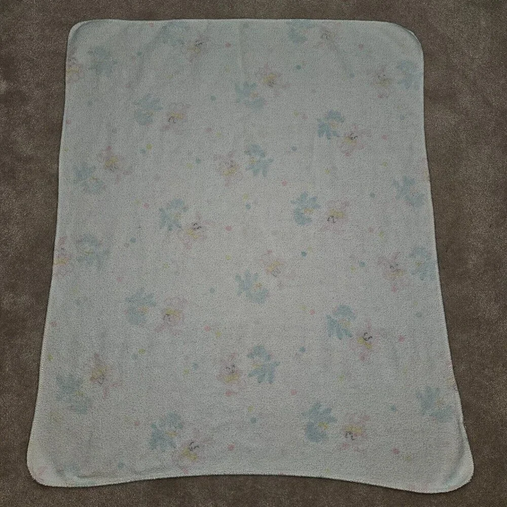 3 VTG Receiving Blankets Lot Blue Sheep Lambs Pink Bunny Rabbits Polka Dot